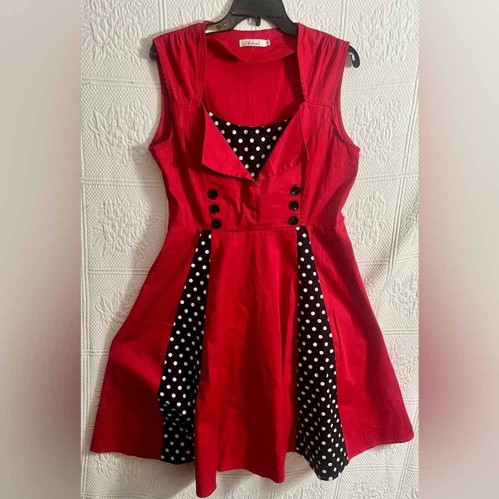 Pin Up Girl Red Dress with Polka Dot Accents Size XL